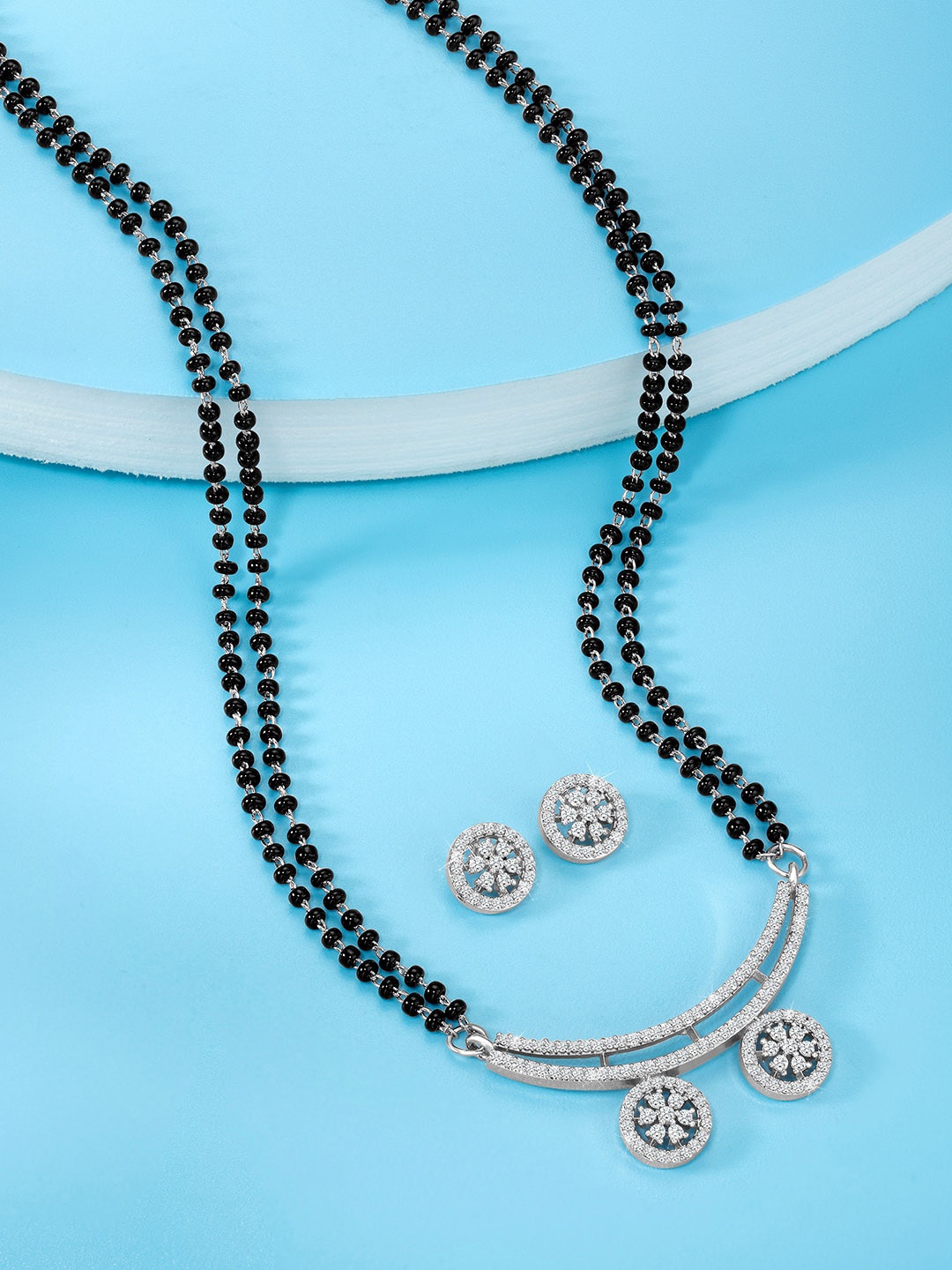 

Peora Silver-Plated Cubic zirconia Studded and Beaded Mangalsutra