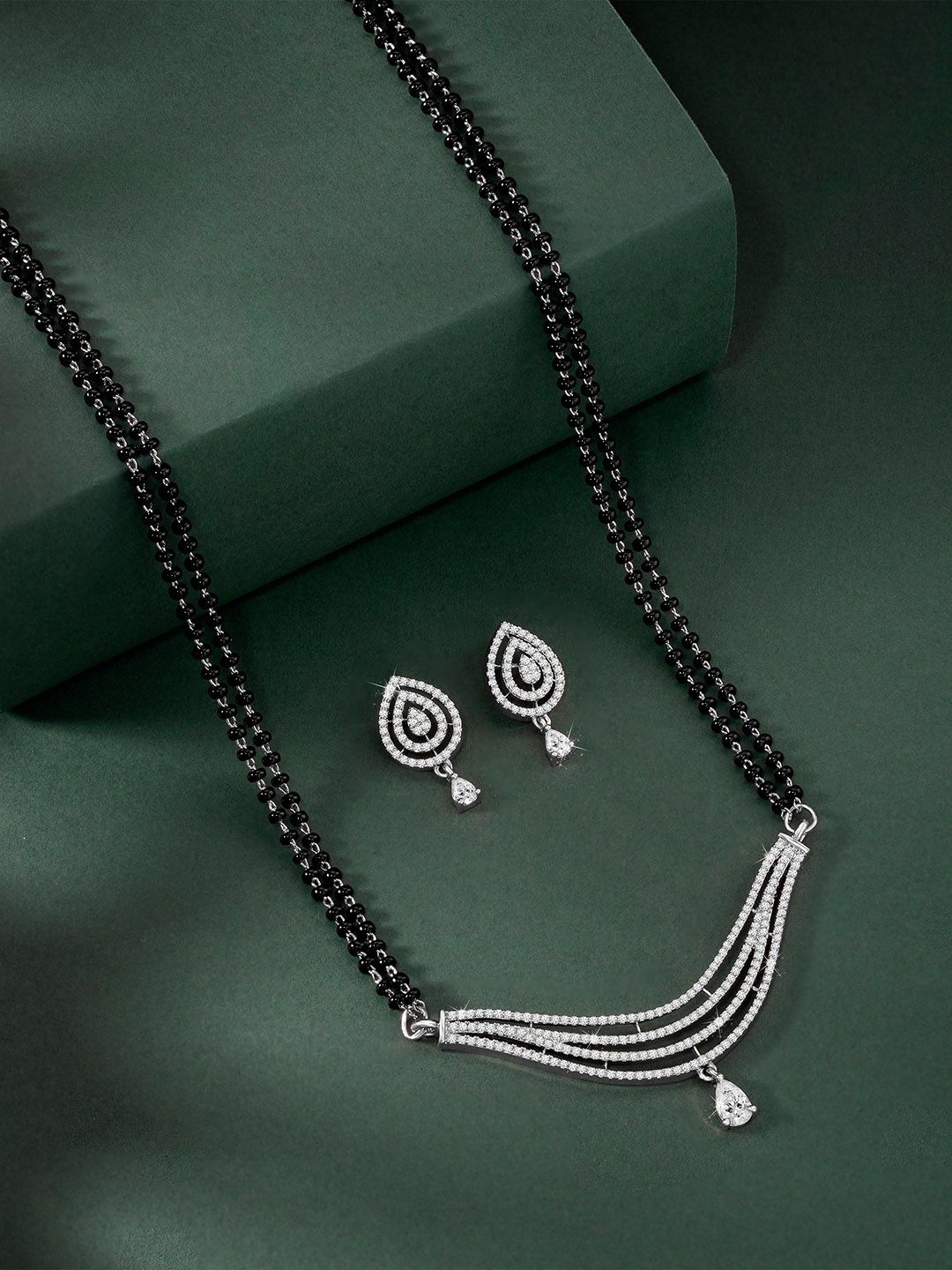 

Peora Silver-Plated Cubic zirconia Studded and Beaded Mangalsutra