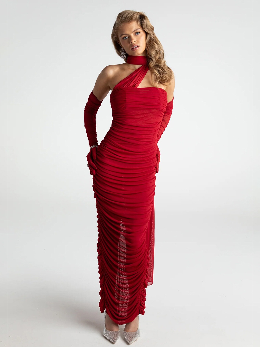 

LULU & SKY Halter Neck Maxi Dress, Red