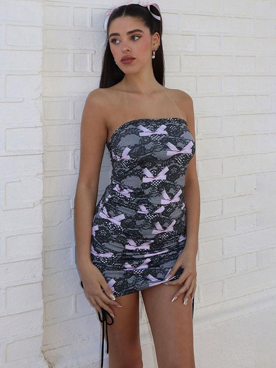 

LULU & SKY Floral Print Off-Shoulder Bodycon Dress, Black