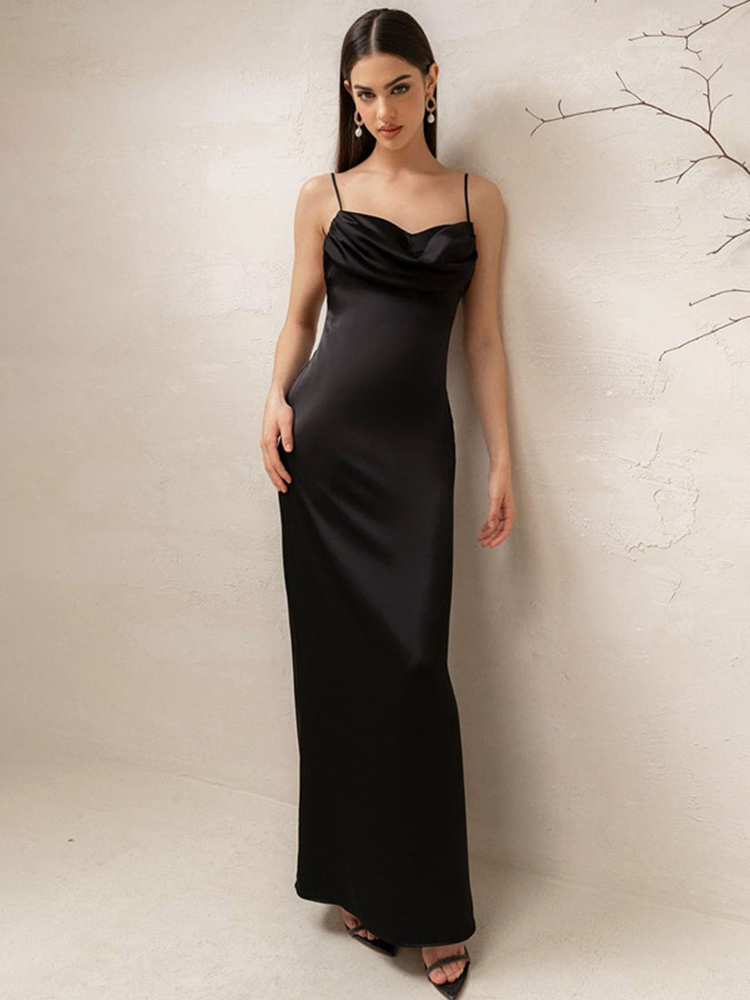 

LULU & SKY Shoulder Straps Gathered Maxi Dress, Black