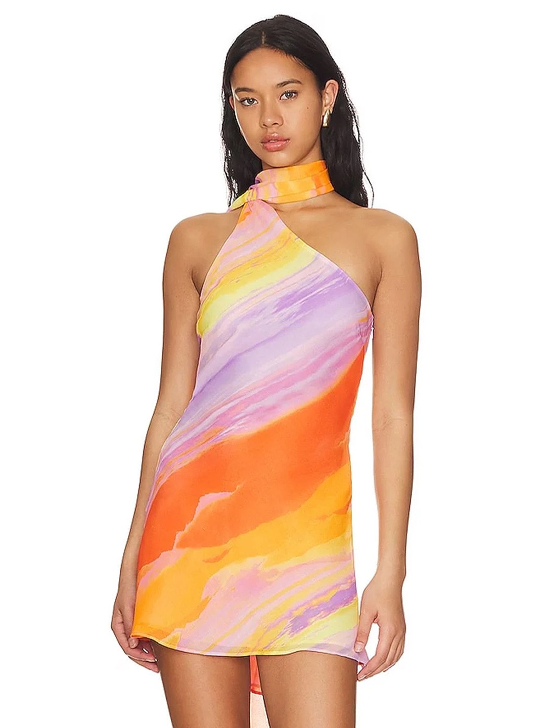 

LULU & SKY Abstract Printed Halter Neck Sheath Mini Dress, Purple
