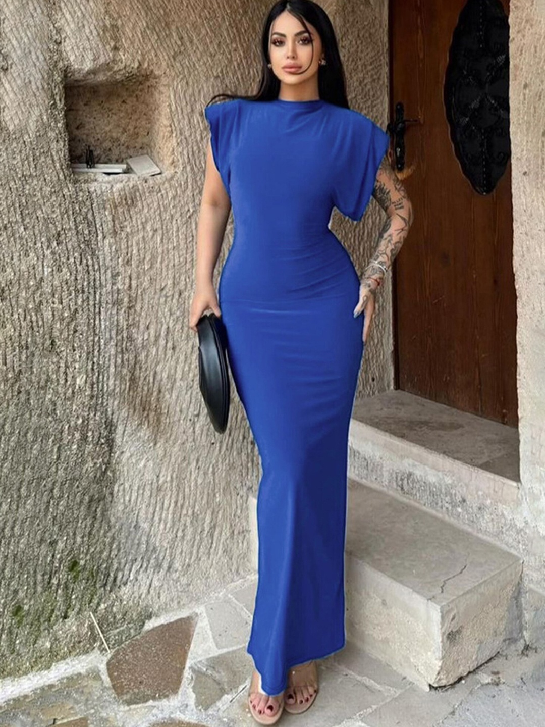 

LULU & SKY Cap Sleeves Bodycon Maxi Dress, Blue