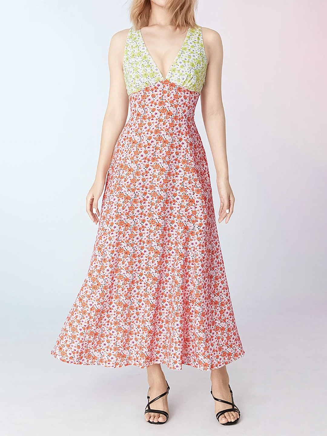 

LULU & SKY Floral Print V-Neck Maxi Dress, Pink