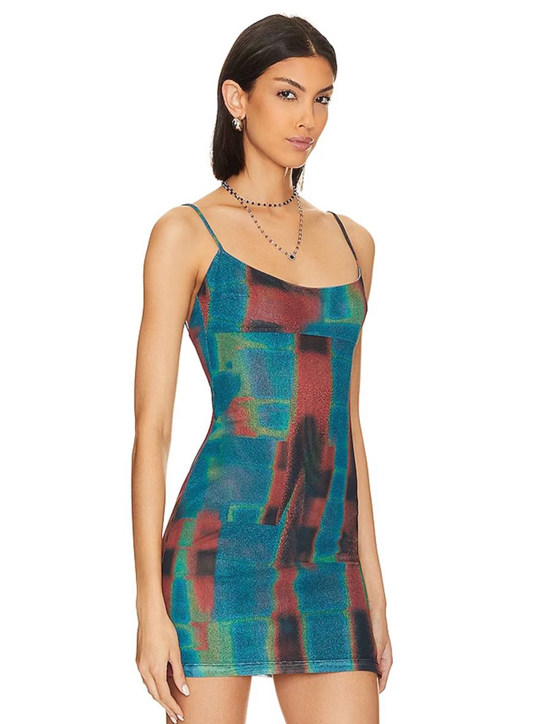 

LULU & SKY Abstract Printed Shoulder Straps Sheath Mini Dress, Green