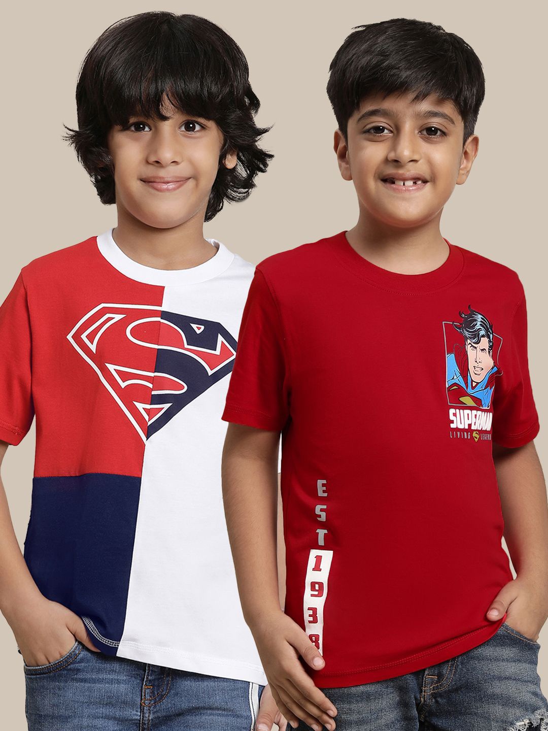 

Kids Ville Pack Of 2 Dc Comics Printed Pure Cotton T-Shirts, Red