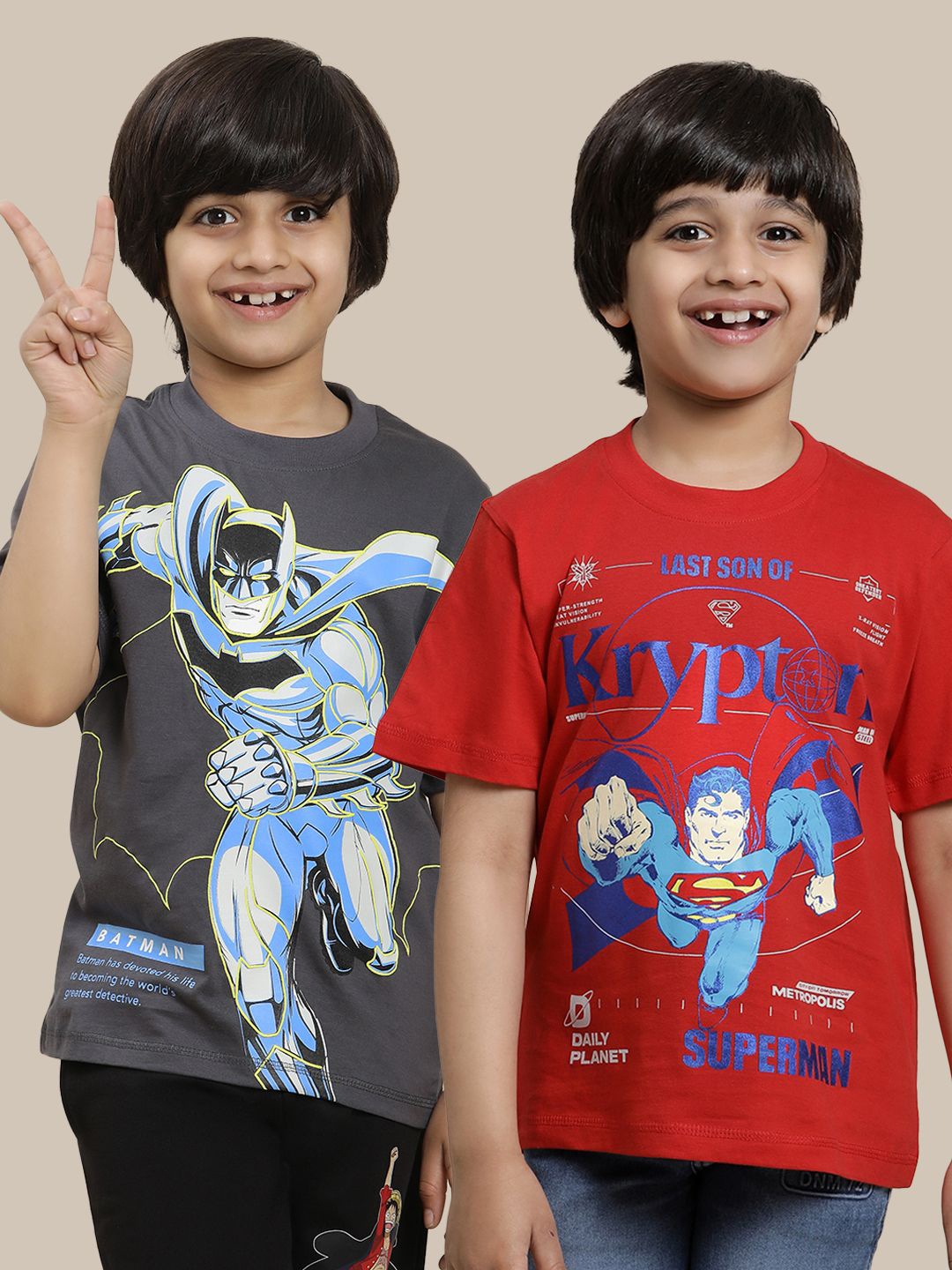 

Kids Ville Pack Of 2 Dc Comics Printed Pure Cotton T-Shirts, Grey