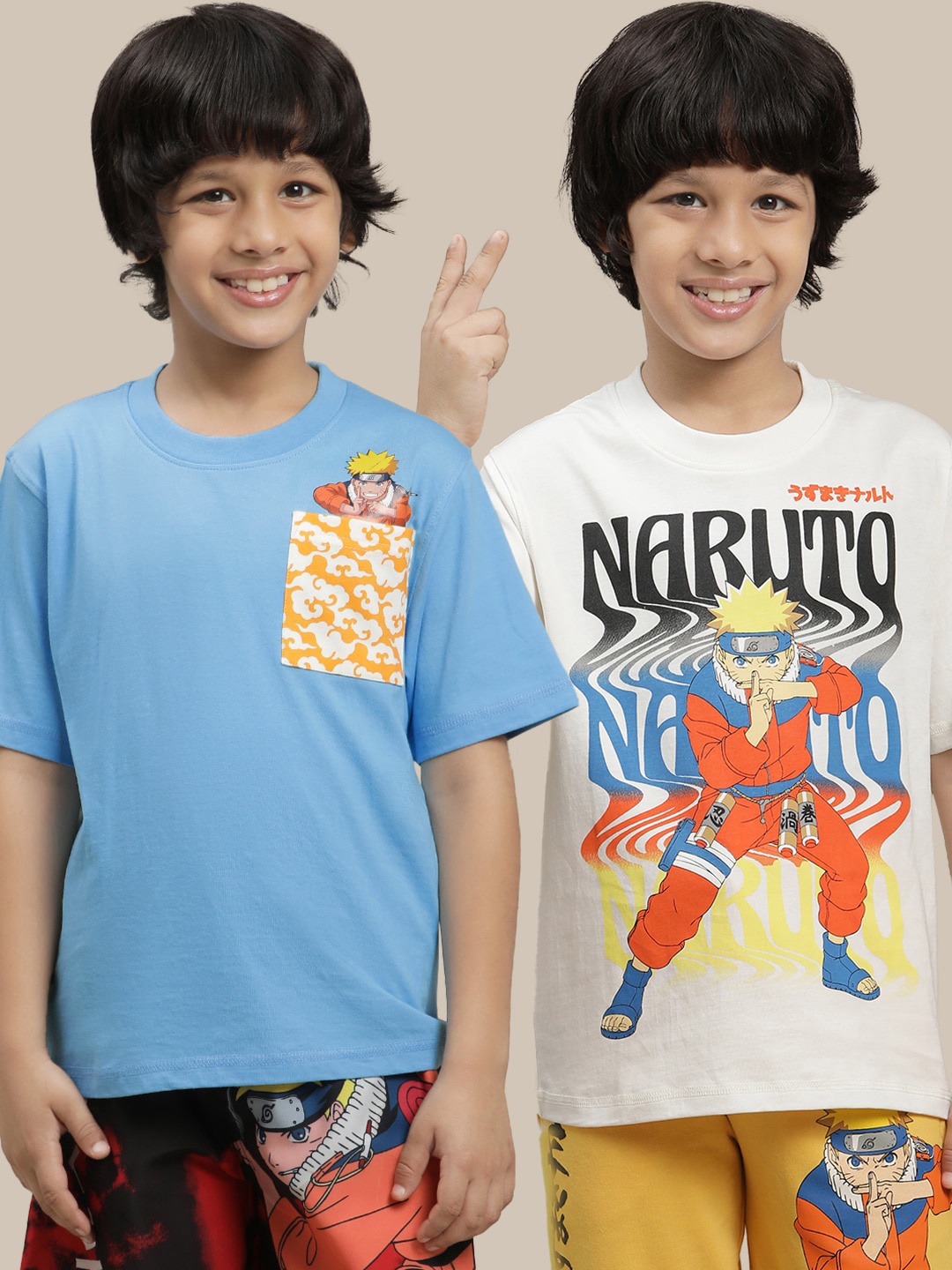 

Kids Ville Pack Of 2 Naruto Printed Pure Cotton T-Shirts, Blue