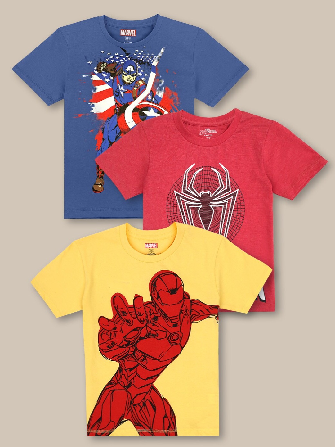 

Kids Ville Pack Of 3 Avengers Printed Pure Cotton T-Shirts, Red