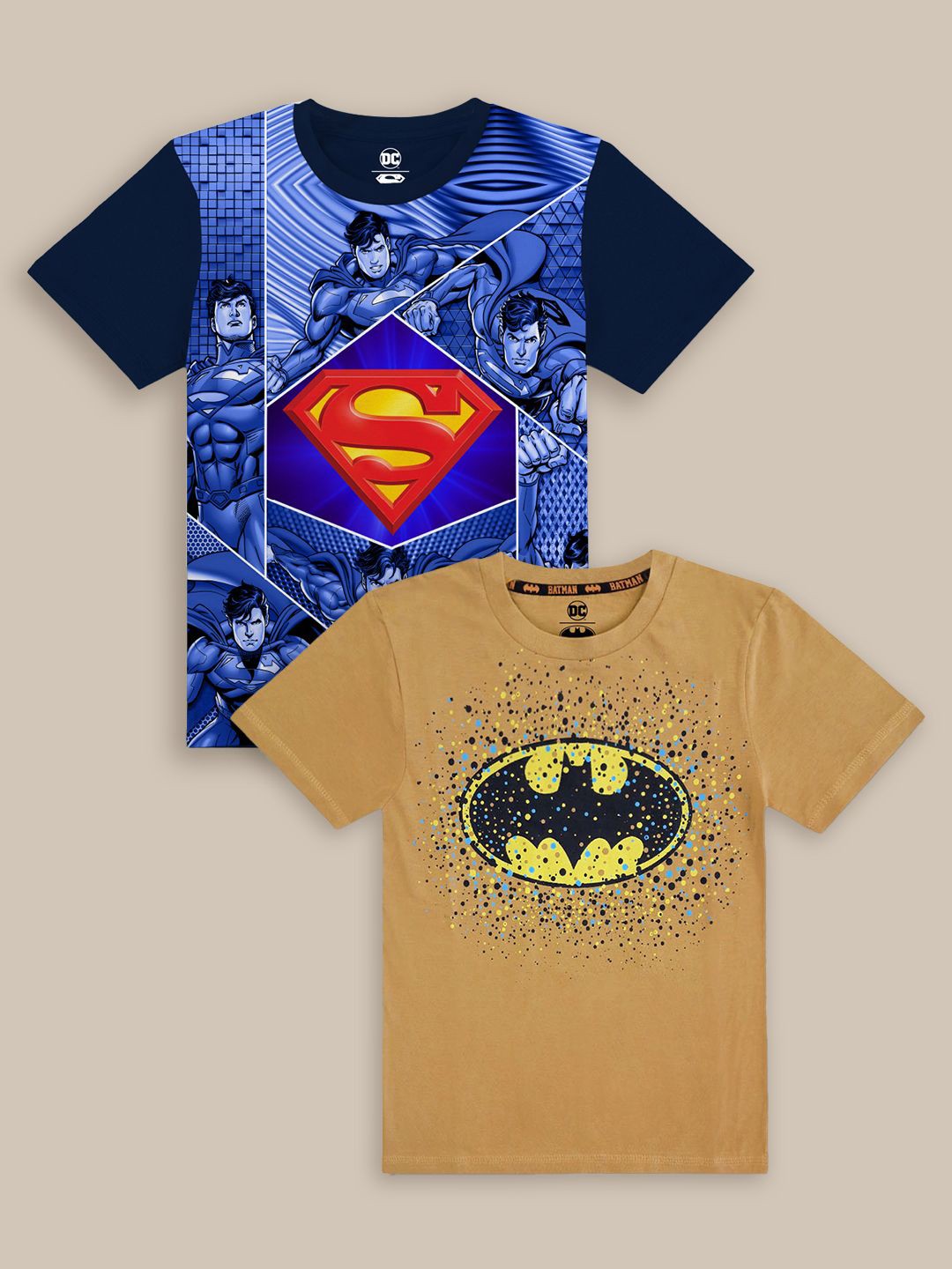 

Kids Ville Pack Of 2 Dc Comics Printed Pure Cotton T-Shirts, Blue