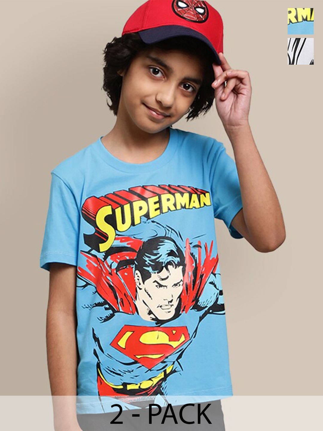 

Kids Ville Boys Pack Of 2 DC Comics Printed Pure Cotton Tshirts, Blue