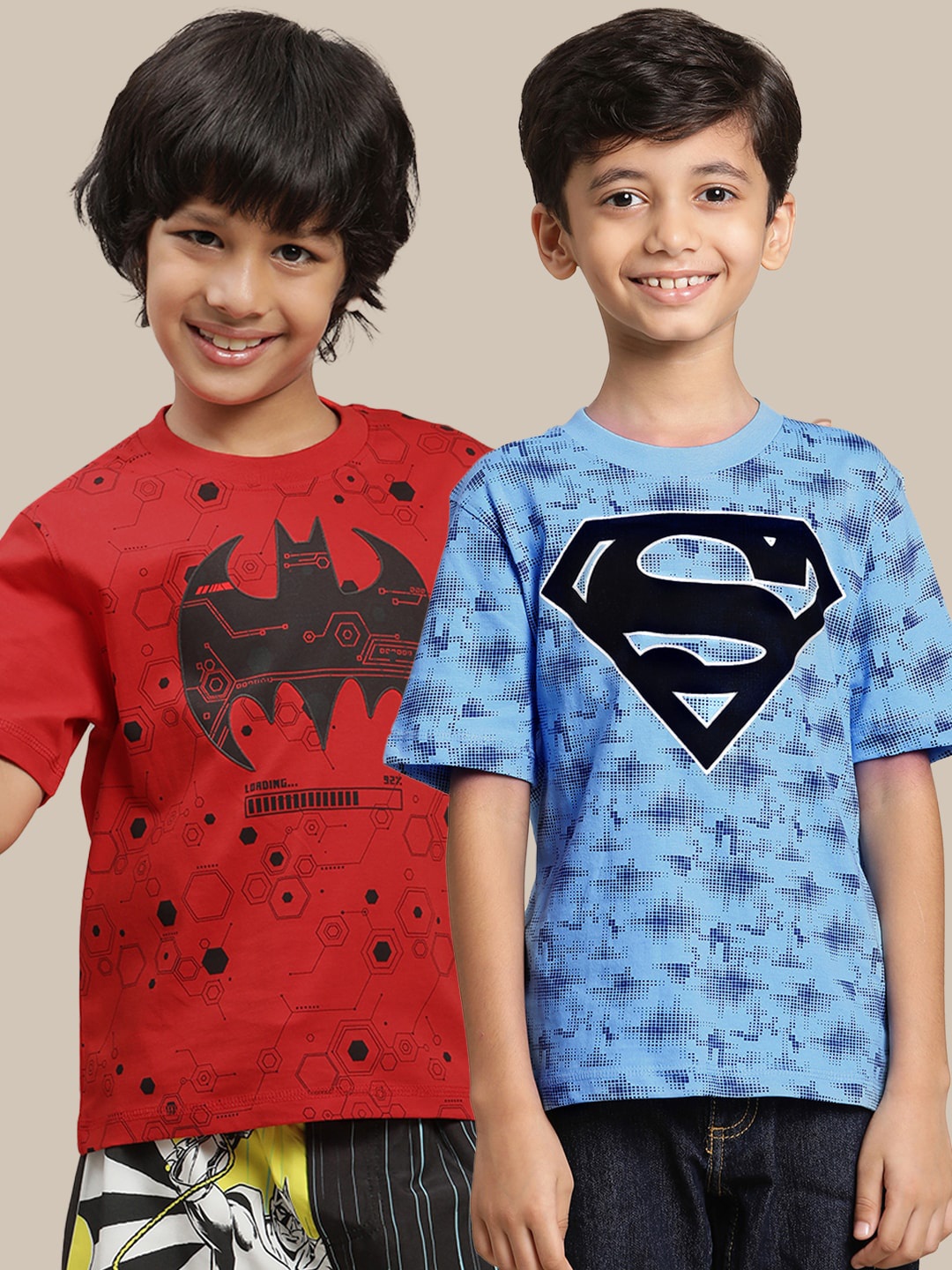 

Kids Ville Boys Pack Of 2 DC Comics Printed Pure Cotton Tshirts, Blue