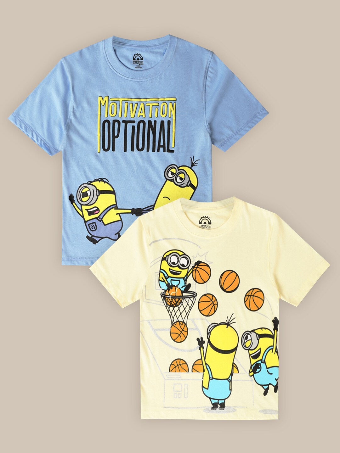 

Kids Ville Boys Pack Of 2 Minions Printed Pure Cotton Tshirts, Yellow