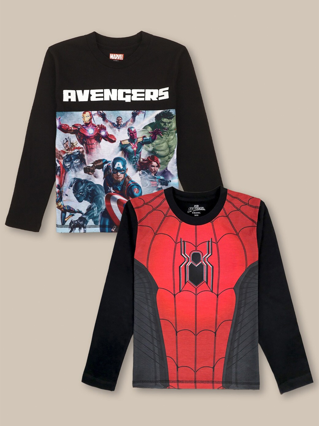 

Kids Ville Pack Of 2 Avengers Printed Pure Cotton T-Shirts, Black