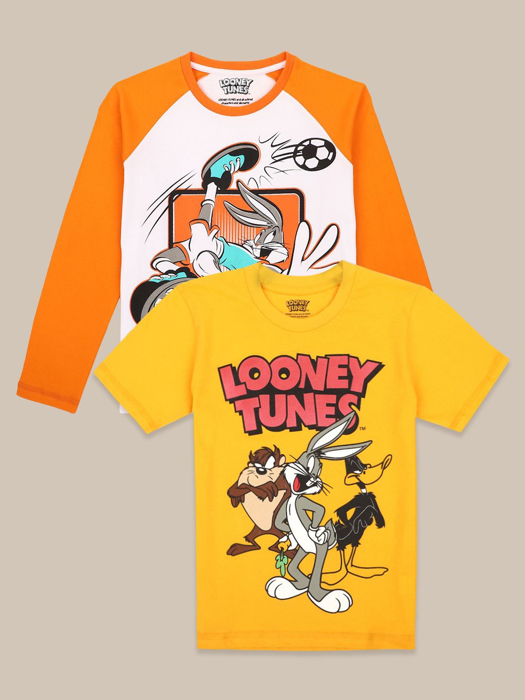 

Kids Ville Boys Pack of 2 Looney Tunes Printed Pure Cotton Round Neck Tshirt, Yellow