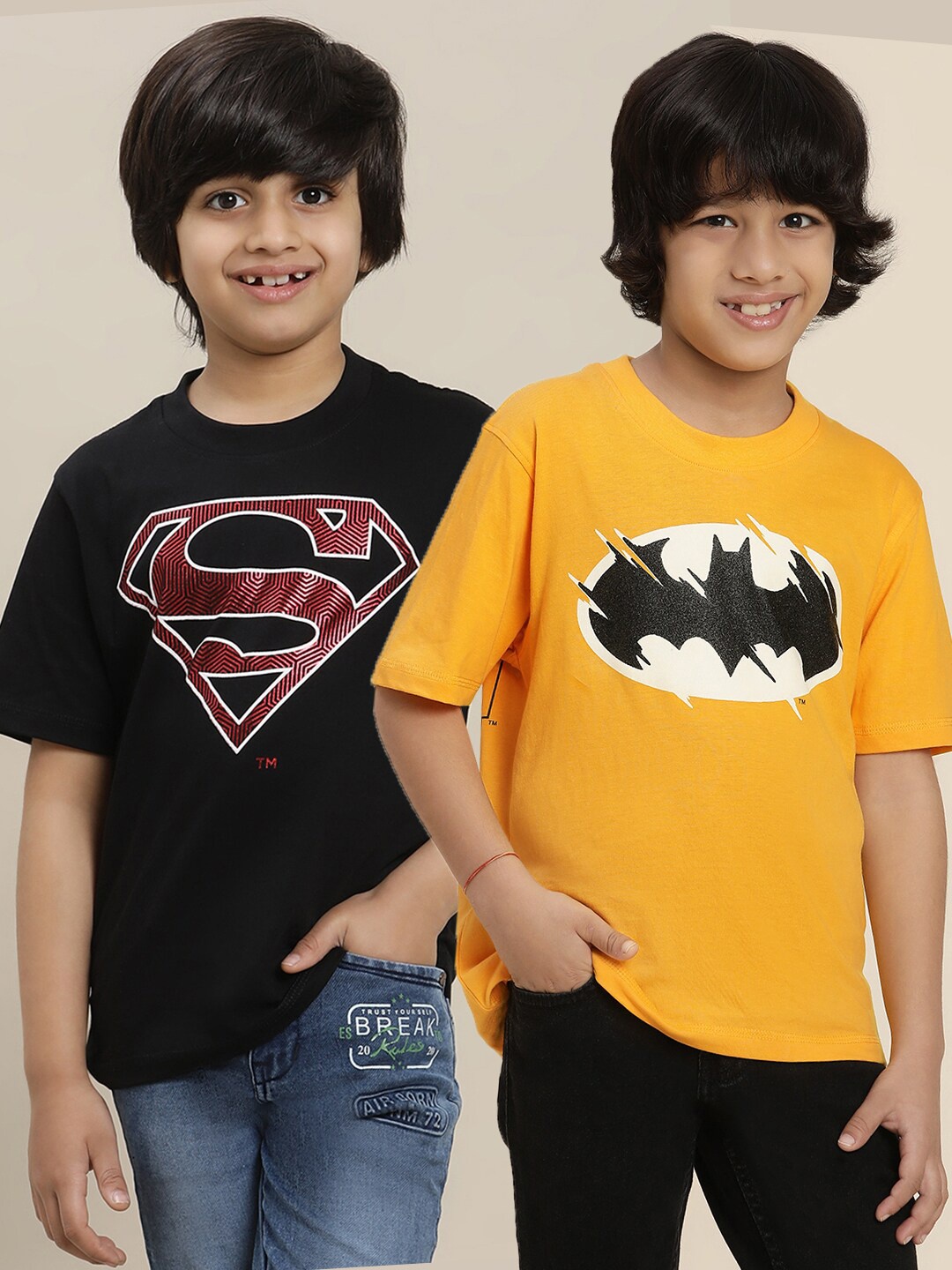 

Kids Ville Boys Pack Of 2 DC Comics Printed Pure Cotton Tshirts, Black