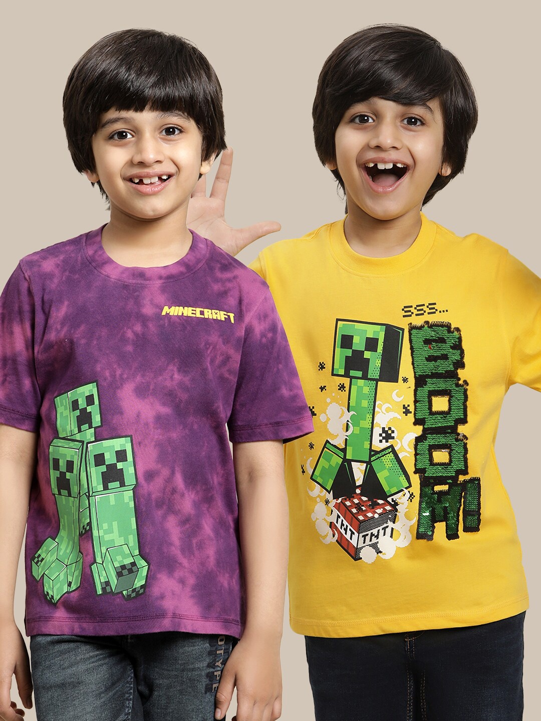 

Kids Ville Pack Of 2 Minecraft Printed Pure Cotton T-Shirts, Yellow