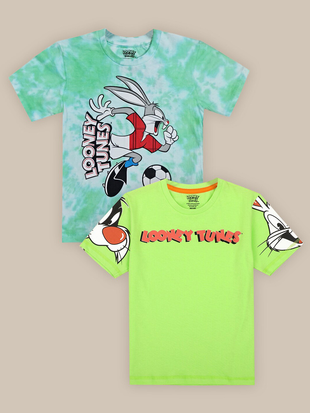 

Kids Ville Pack Of 2 Looney Tunes Printed Pure Cotton T-Shirts, Green