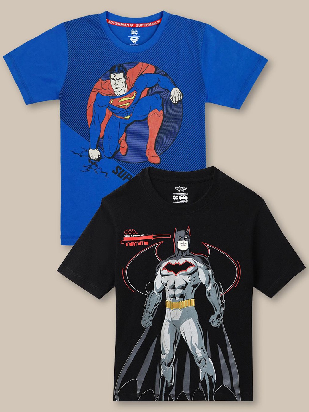 

Kids Ville Boys Pack Of 2 Dc Comics Printed Pure Cotton T-Shirts, Black