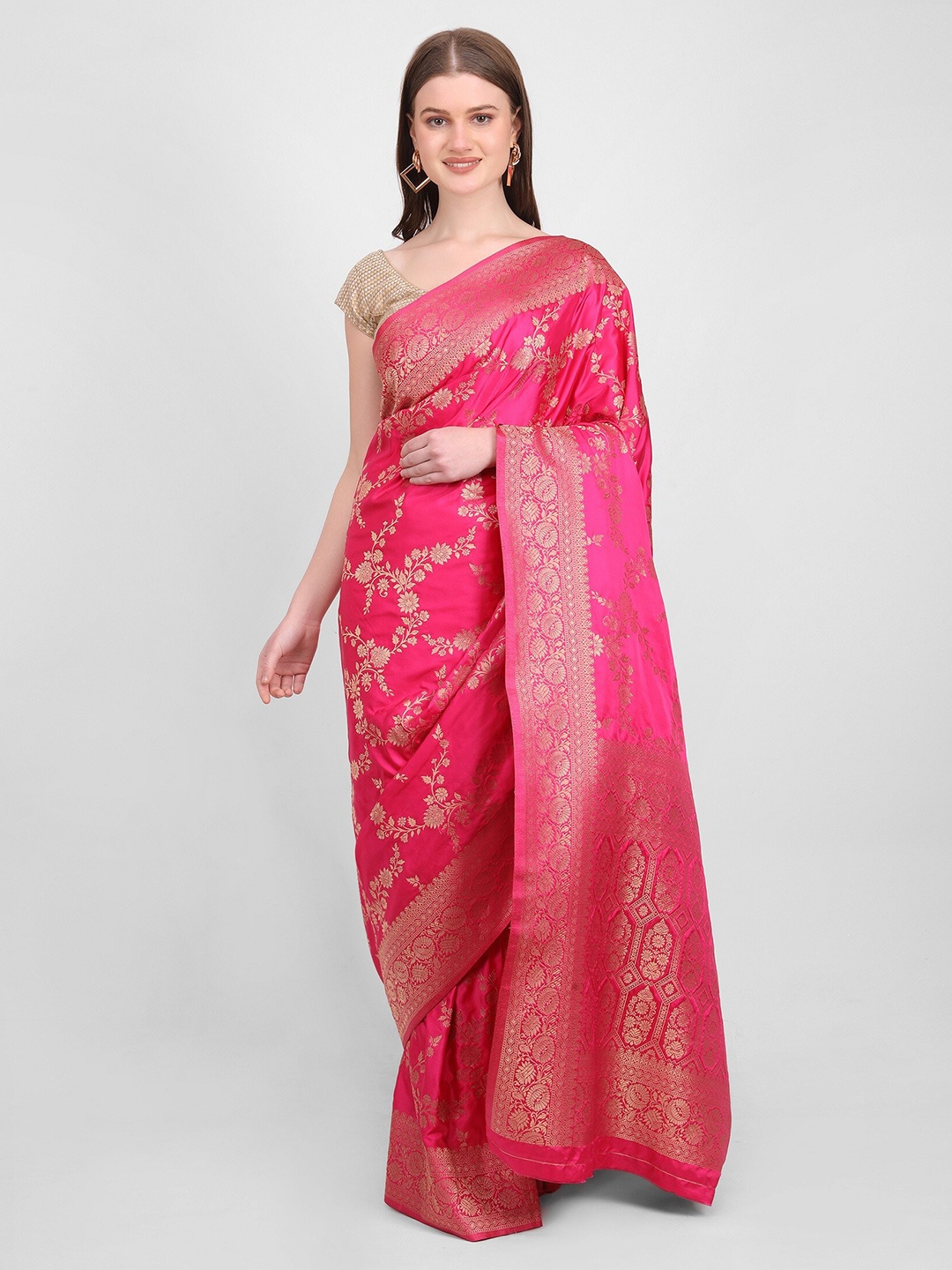 

GENDAFOOL Ethnic Motifs Zari Satin Saree, Magenta