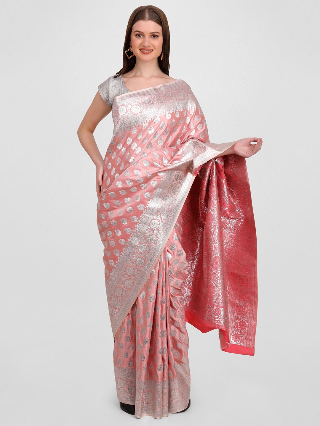 

GENDAFOOL Ethnic Motifs Zari Satin Banarasi Saree, Pink
