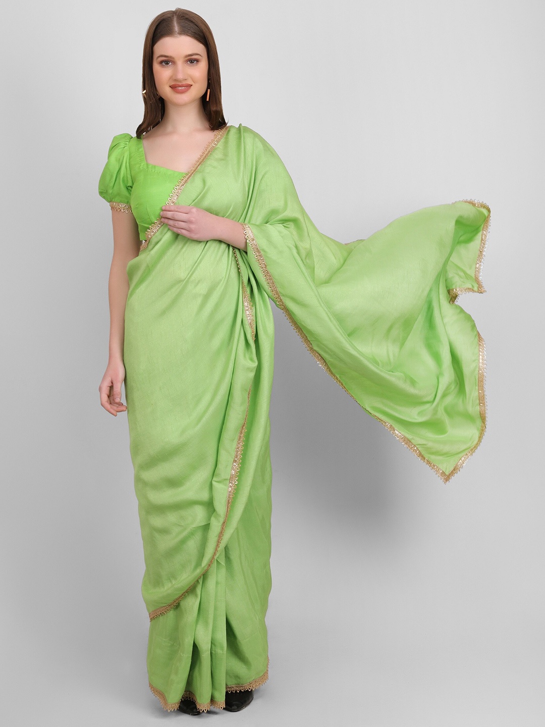 

GENDAFOOL Zari Silk Blend Saree, Green