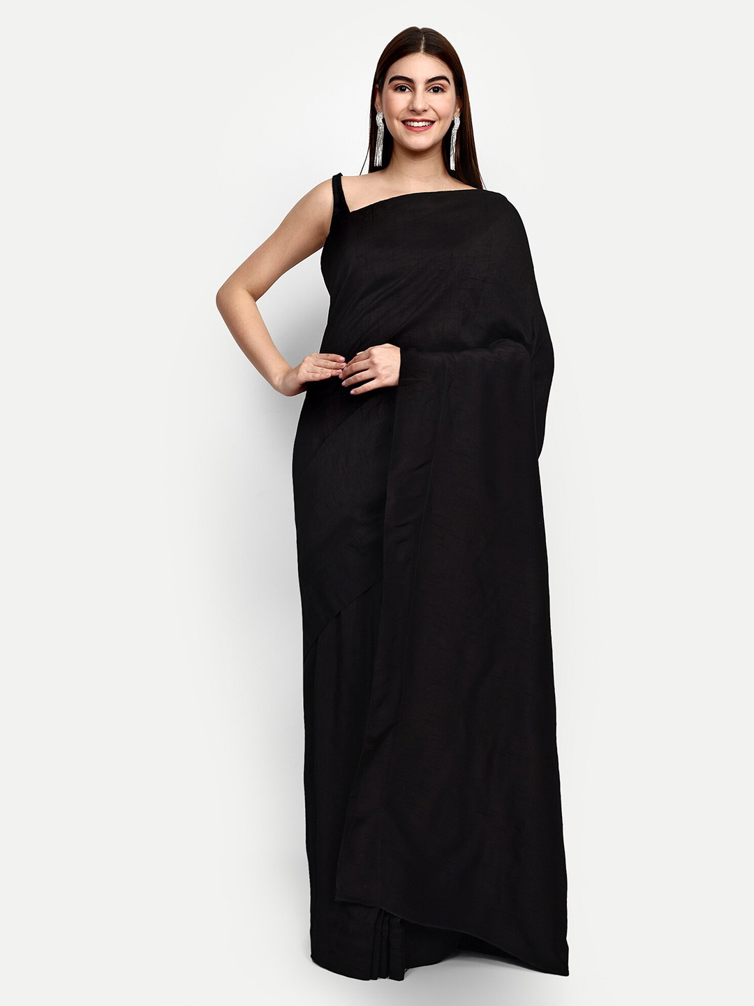

GENDAFOOL Pure Silk Ready to Wear Saree, Black