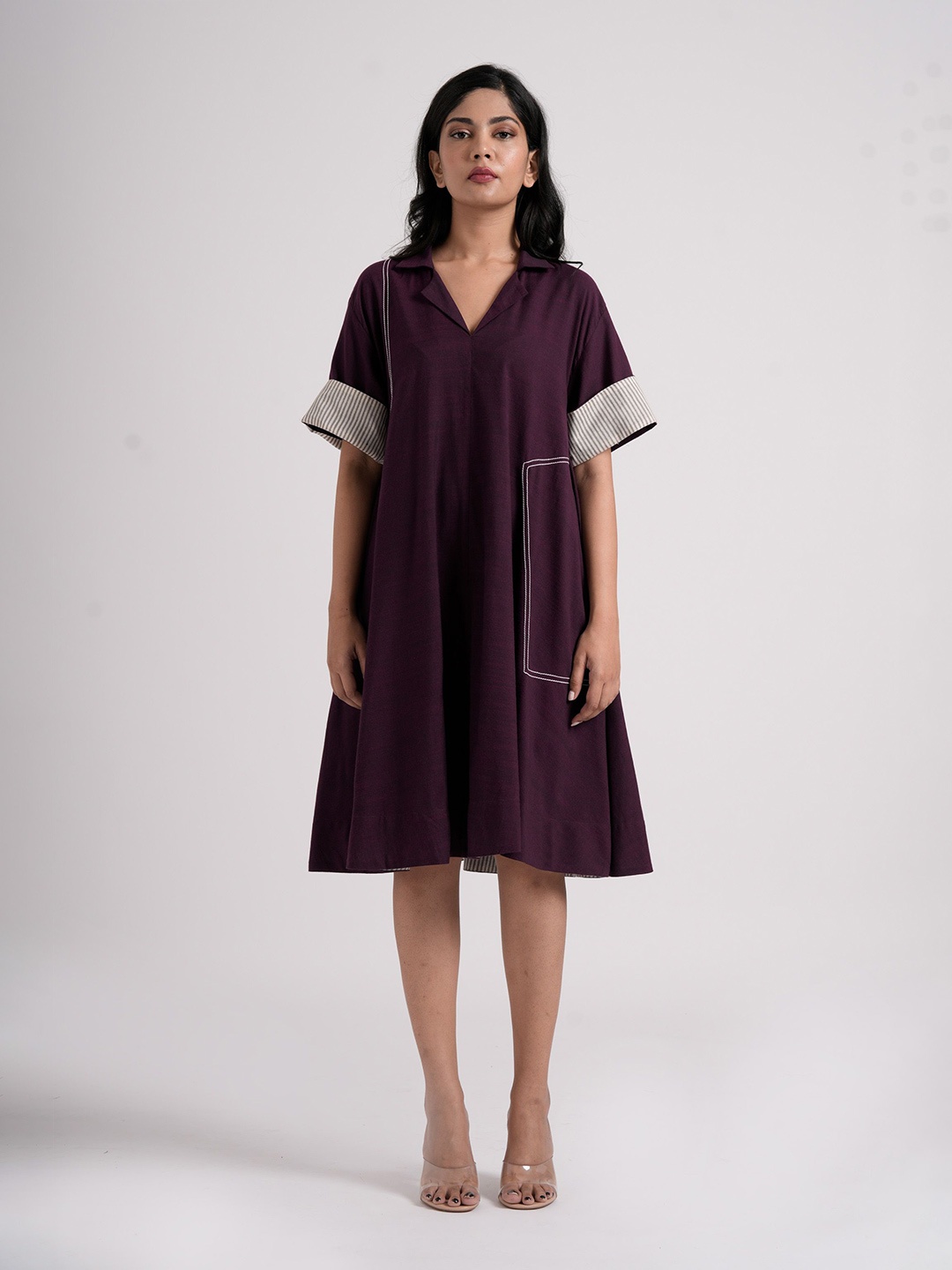 

the kaatn trail Women Solid Cotton A-Line Knee Length Dress, Purple