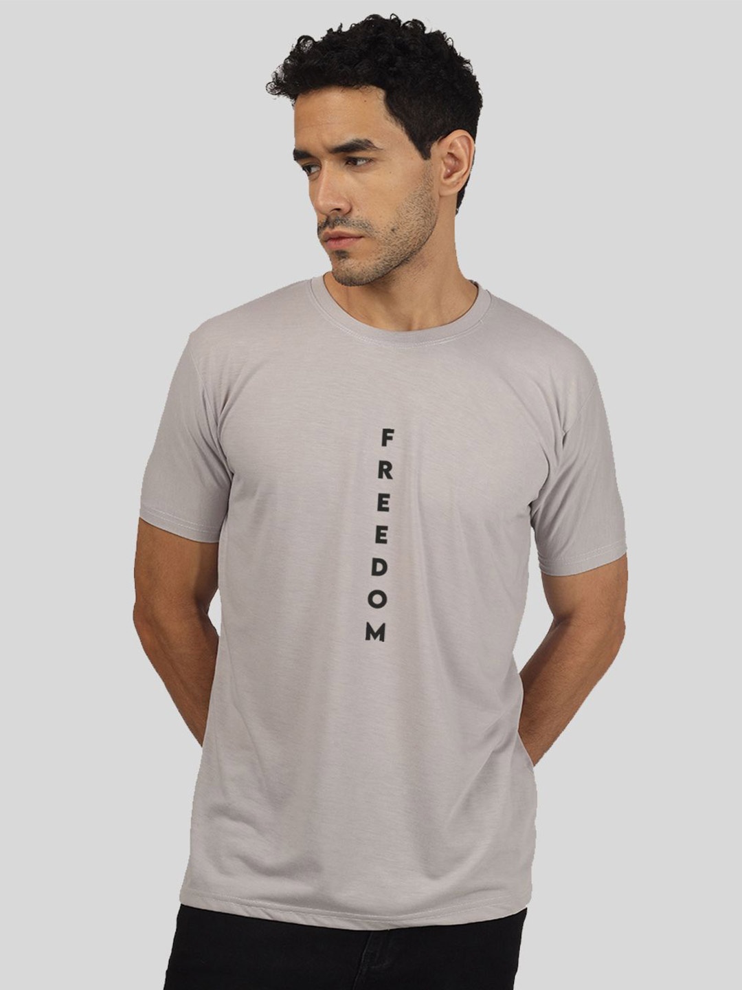 

Greylongg Men Typography Round Neck T-shirt, Grey