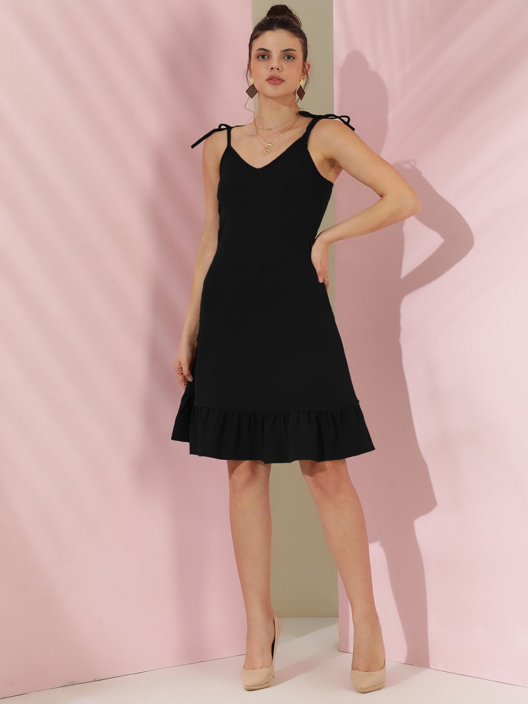 

Stylecast X Kotty Women Solid Shoulder Straps A-Line Above Knee Dress, Black