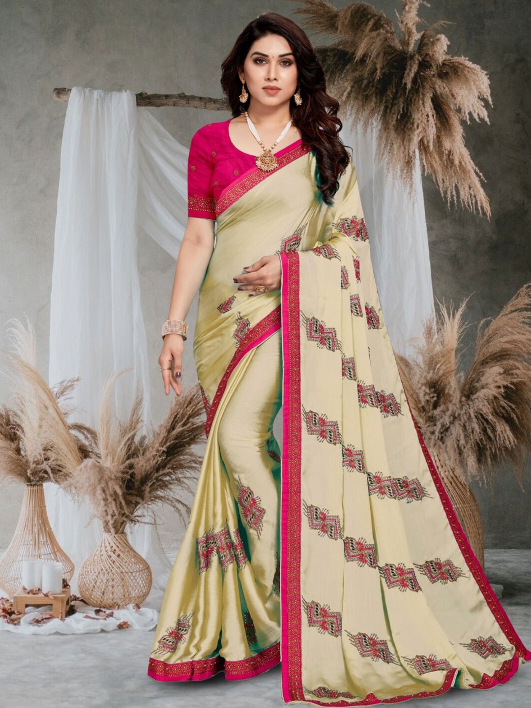 

Mitera Zari Silk Blend Saree, Beige