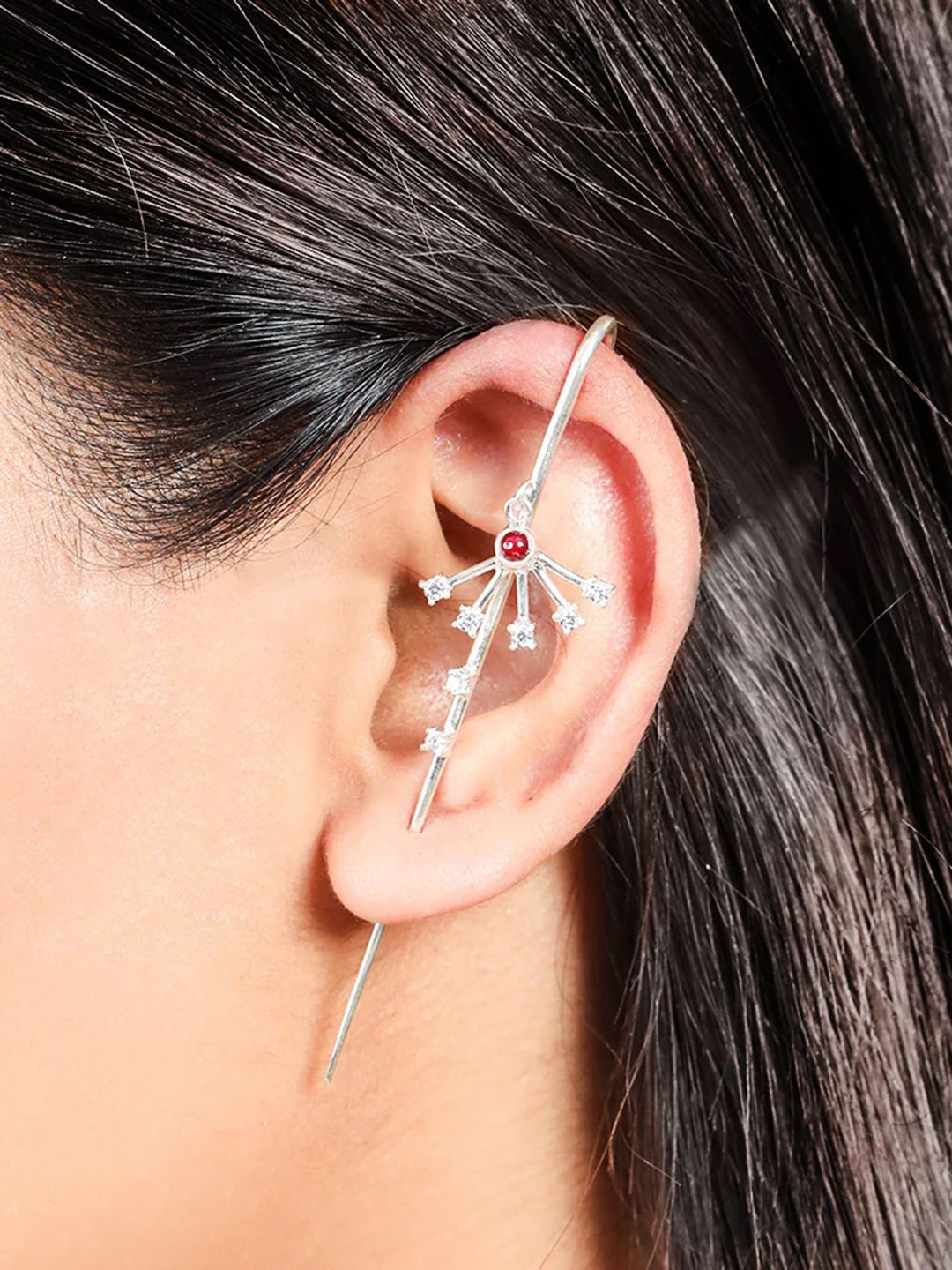 

Unniyarcha Contemporary Artificial Stones Ear Cuff, Silver