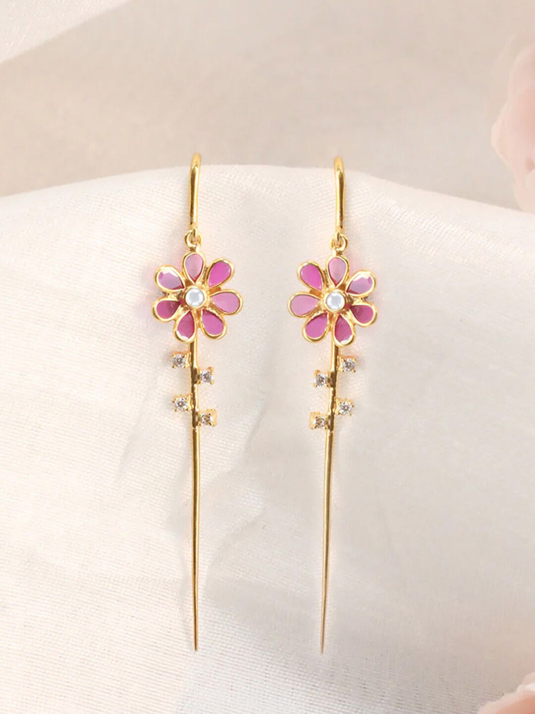 

Unniyarcha Artificial Stones Gold-Plated Contemporary Drop Earrings, Silver