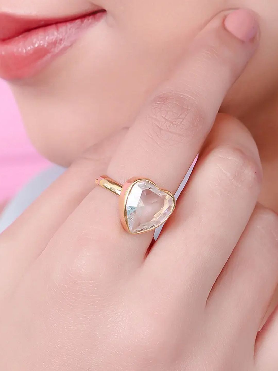 

Unniyarcha 925 Sterling Silver Gold-Plated Stone-Studded Finger Ring