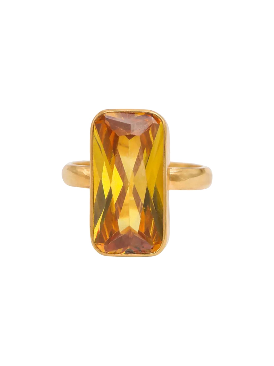 

Unniyarcha 925 Sterling Silver Gold-Plated Stone-Studded Finger Ring