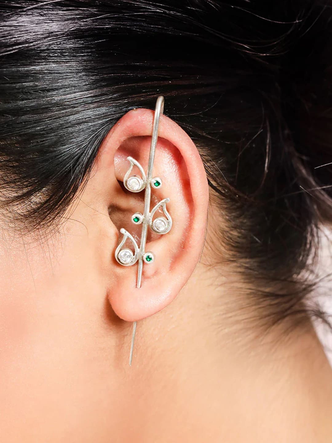 

Unniyarcha Contemporary Artificial Stones Ear Cuff, Silver