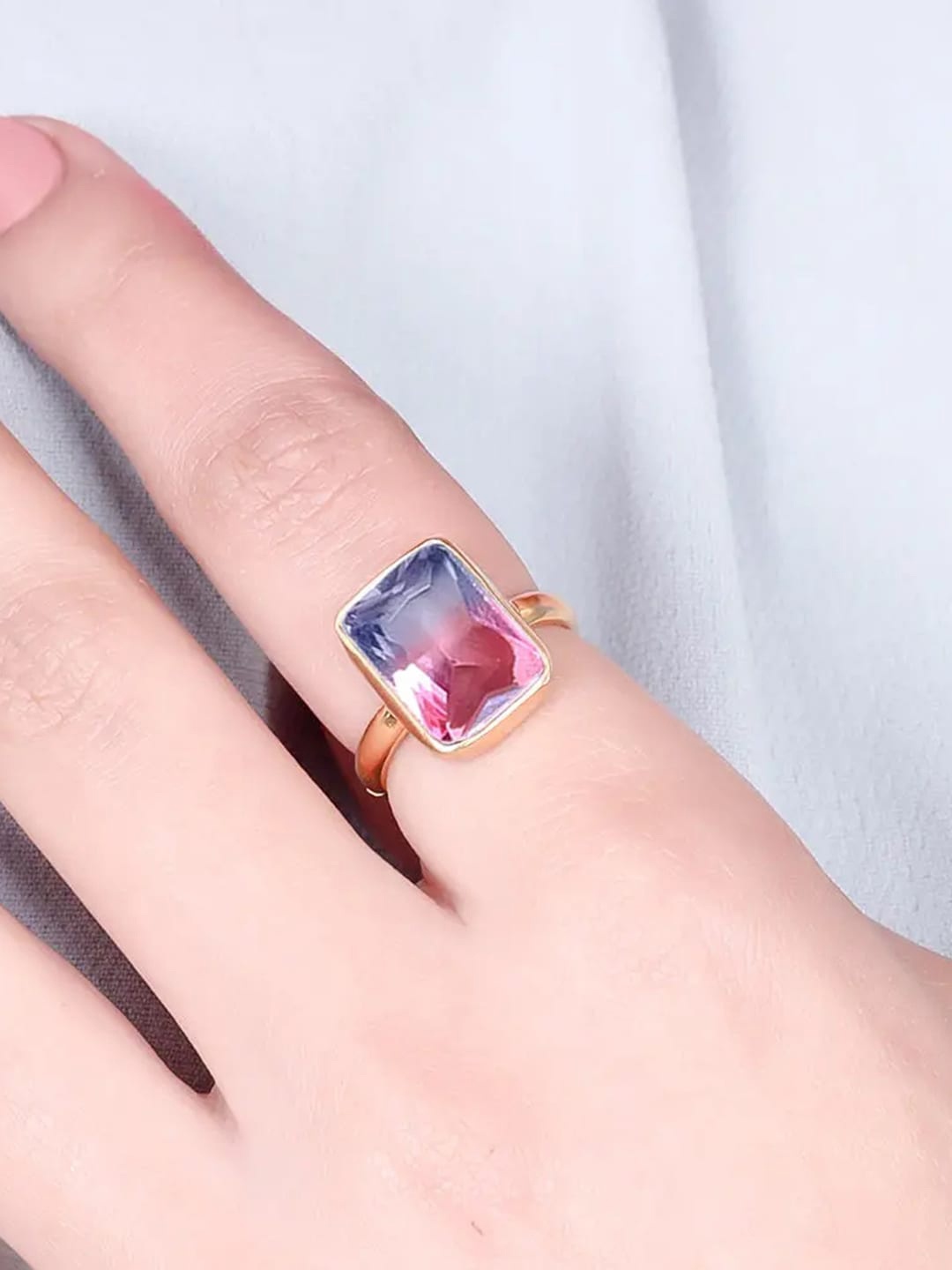

Unniyarcha 92.5 Silver Gold-Plated Stone-Studded Finger Ring