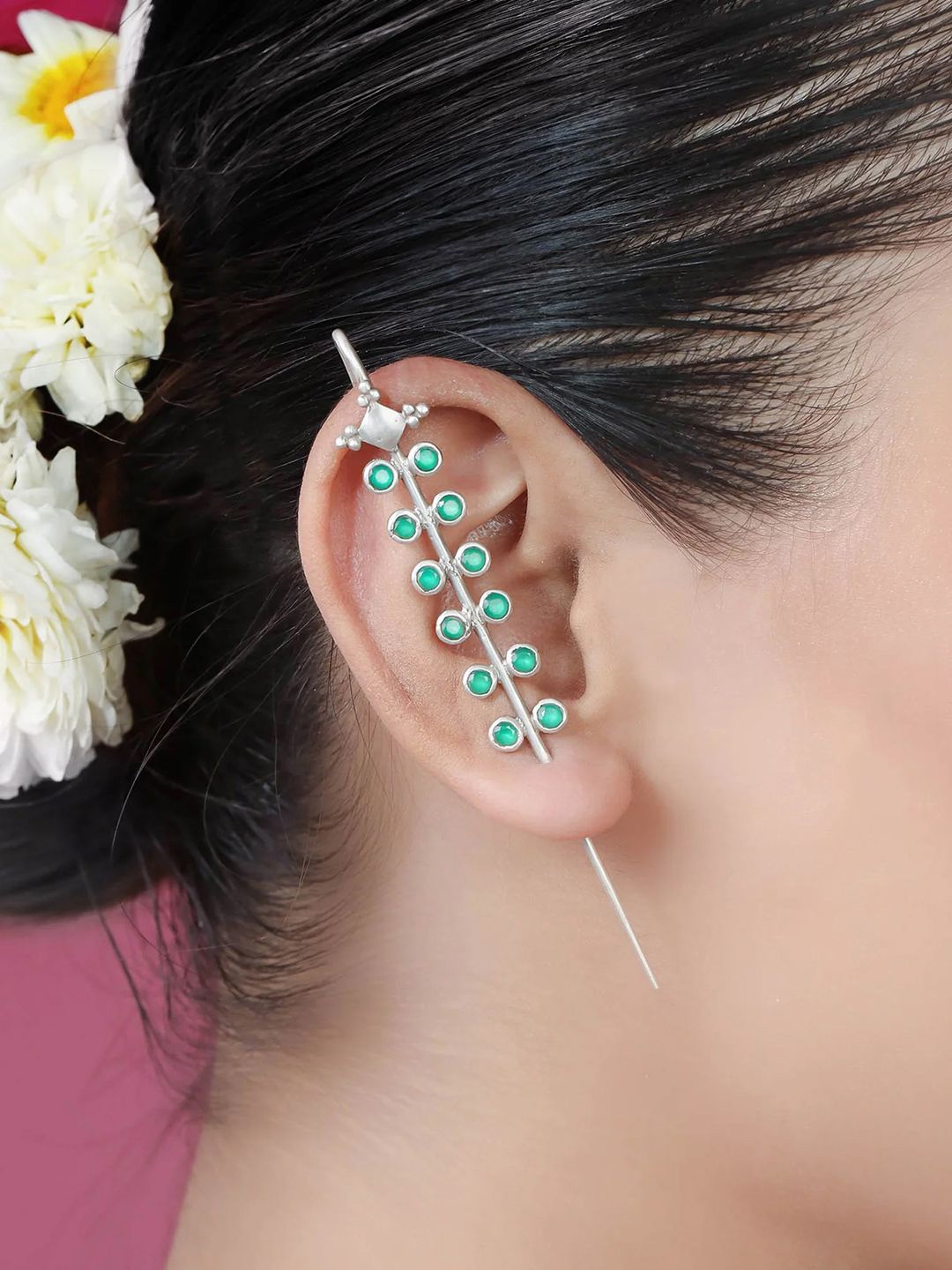 

Unniyarcha Contemporary Ear Cuff Earrings, Silver