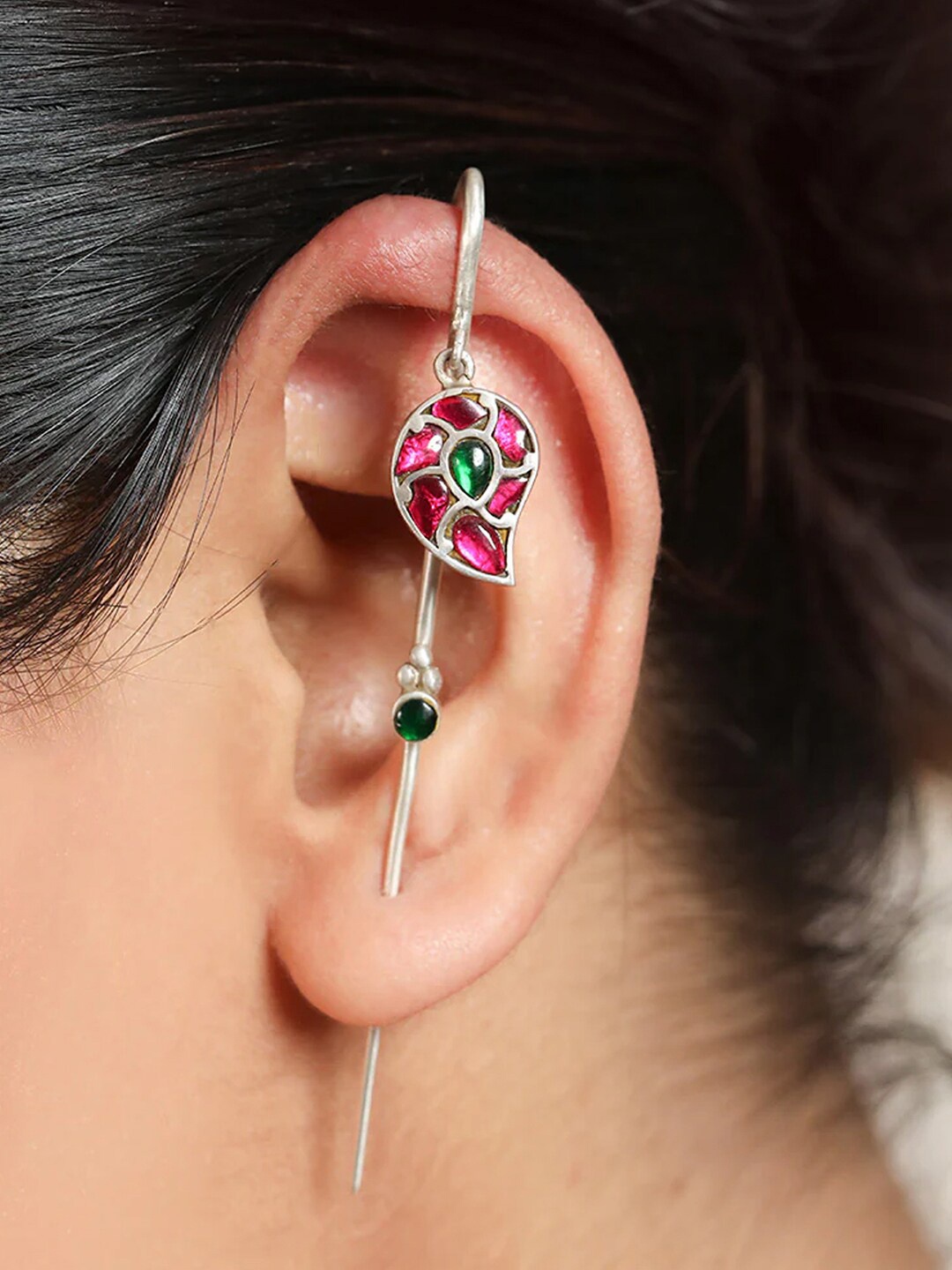 

Unniyarcha Contemporary Artificial Stones Ear Cuff Earrings, Silver
