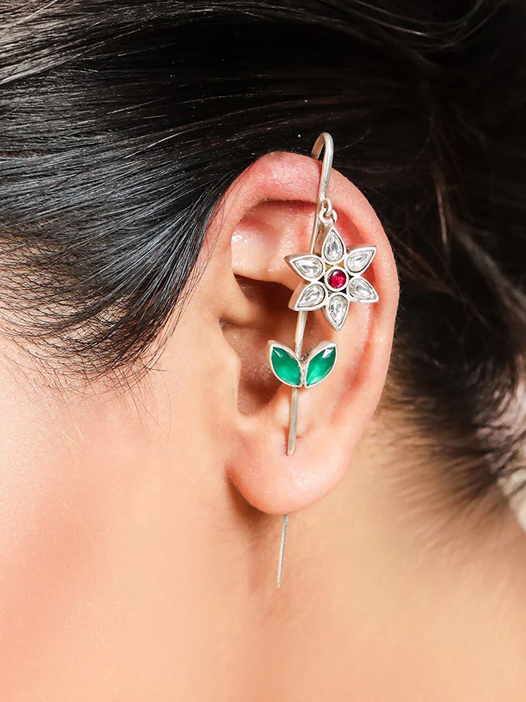 

Unniyarcha Contemporary Ear Cuff Earrings, Silver