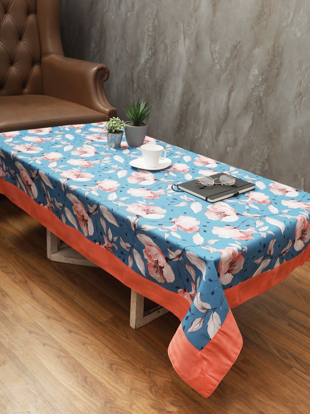 

Soumya Turquoise Blue Floral Printed Cotton 2-Seater Table Cover