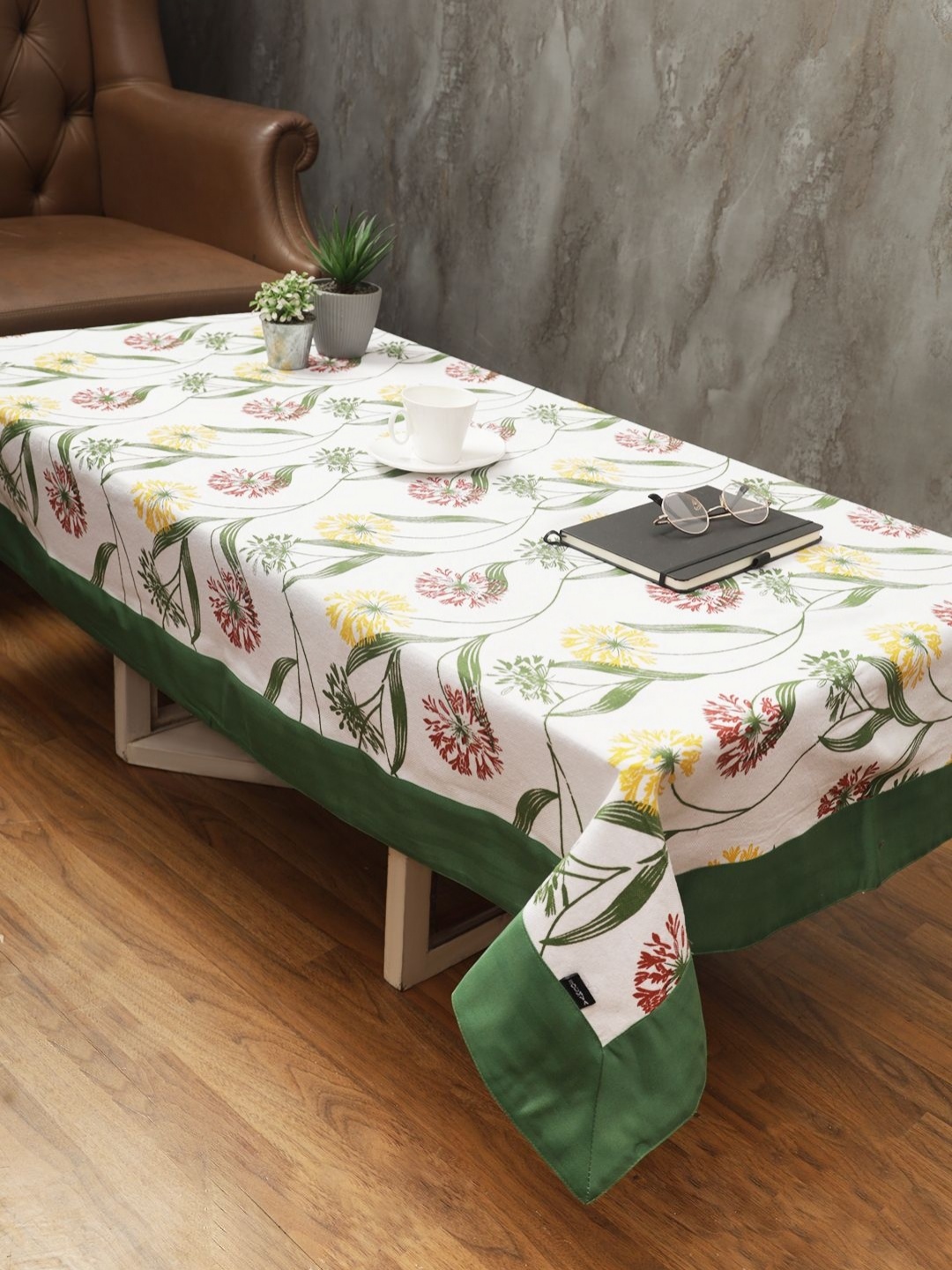 

Soumya White & Green Floral Printed Rectangle Cotton Table Cover