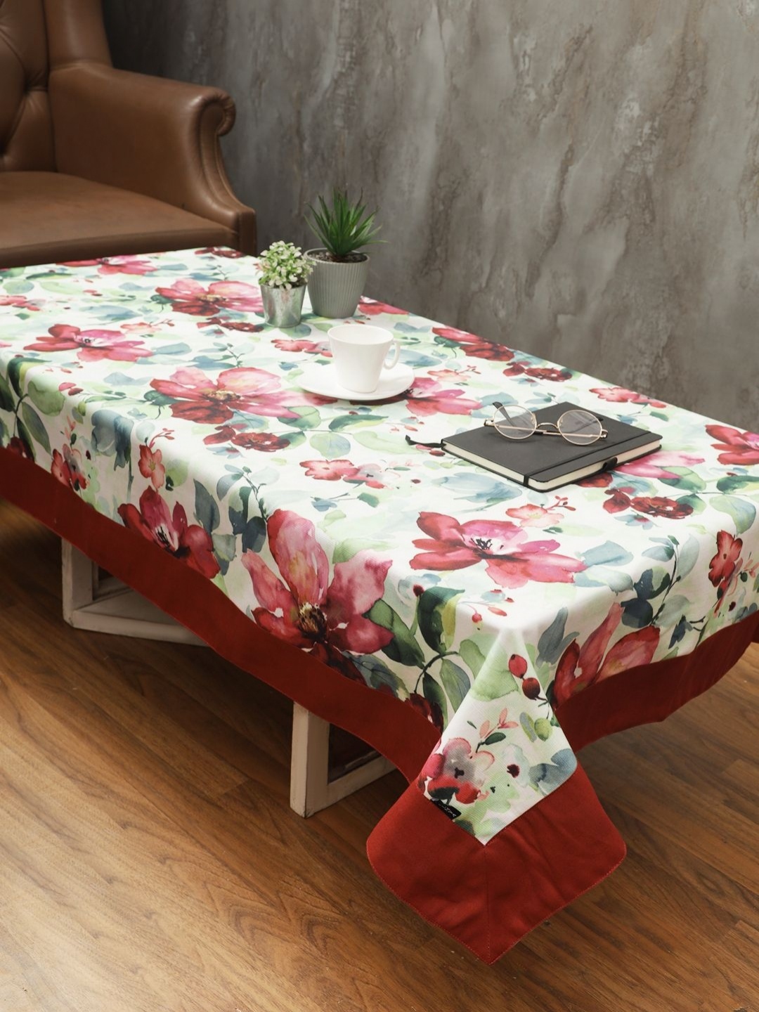 

Soumya Maroon Floral Printed 2-Seater Table Cover