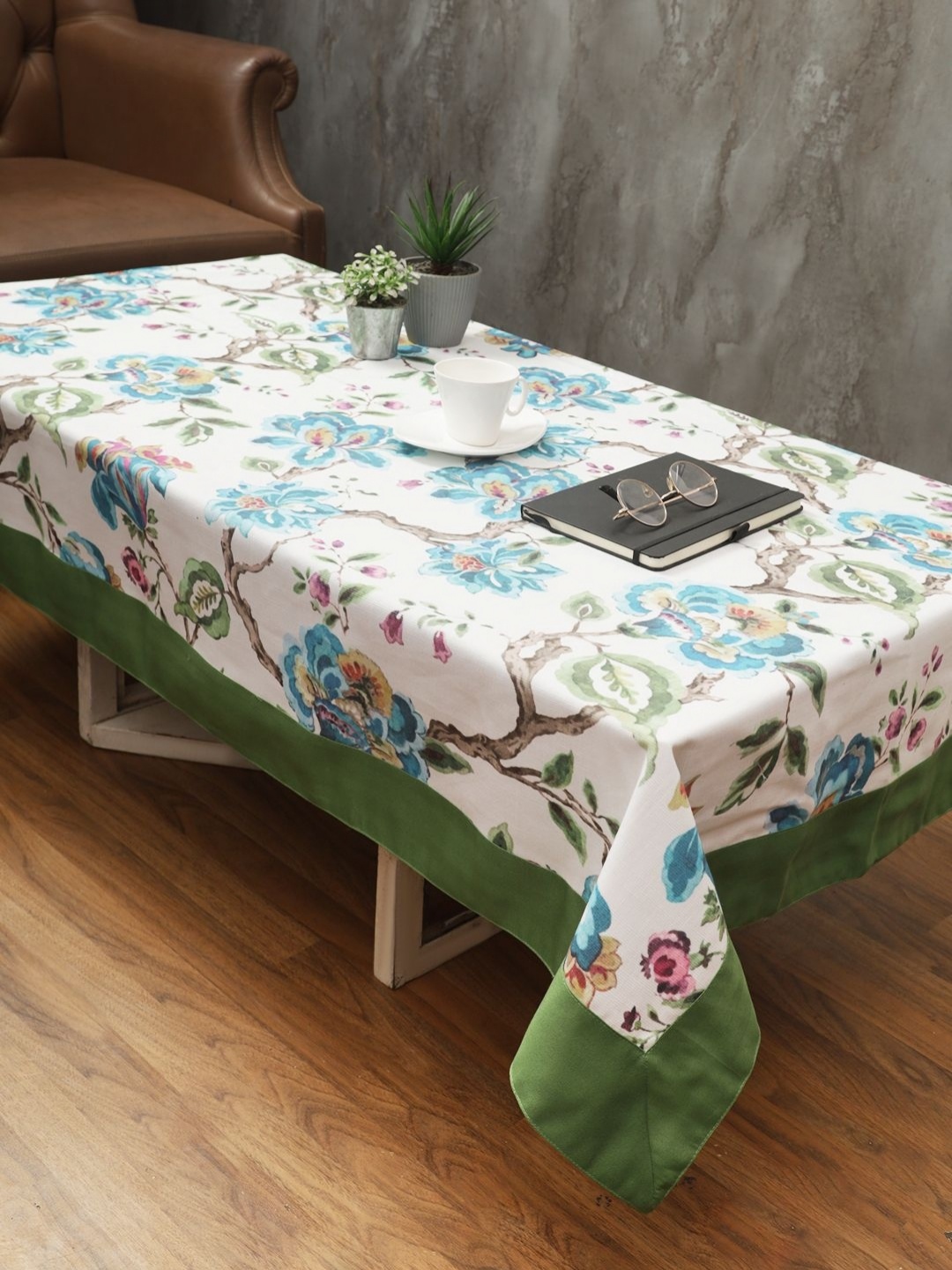 

Soumya Turquoise Blue Floral Printed 2-Seater Table Cover