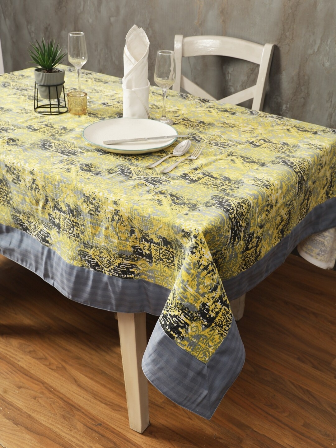 

Soumya Yellow Printed Cotton 6-Seater Table Cover