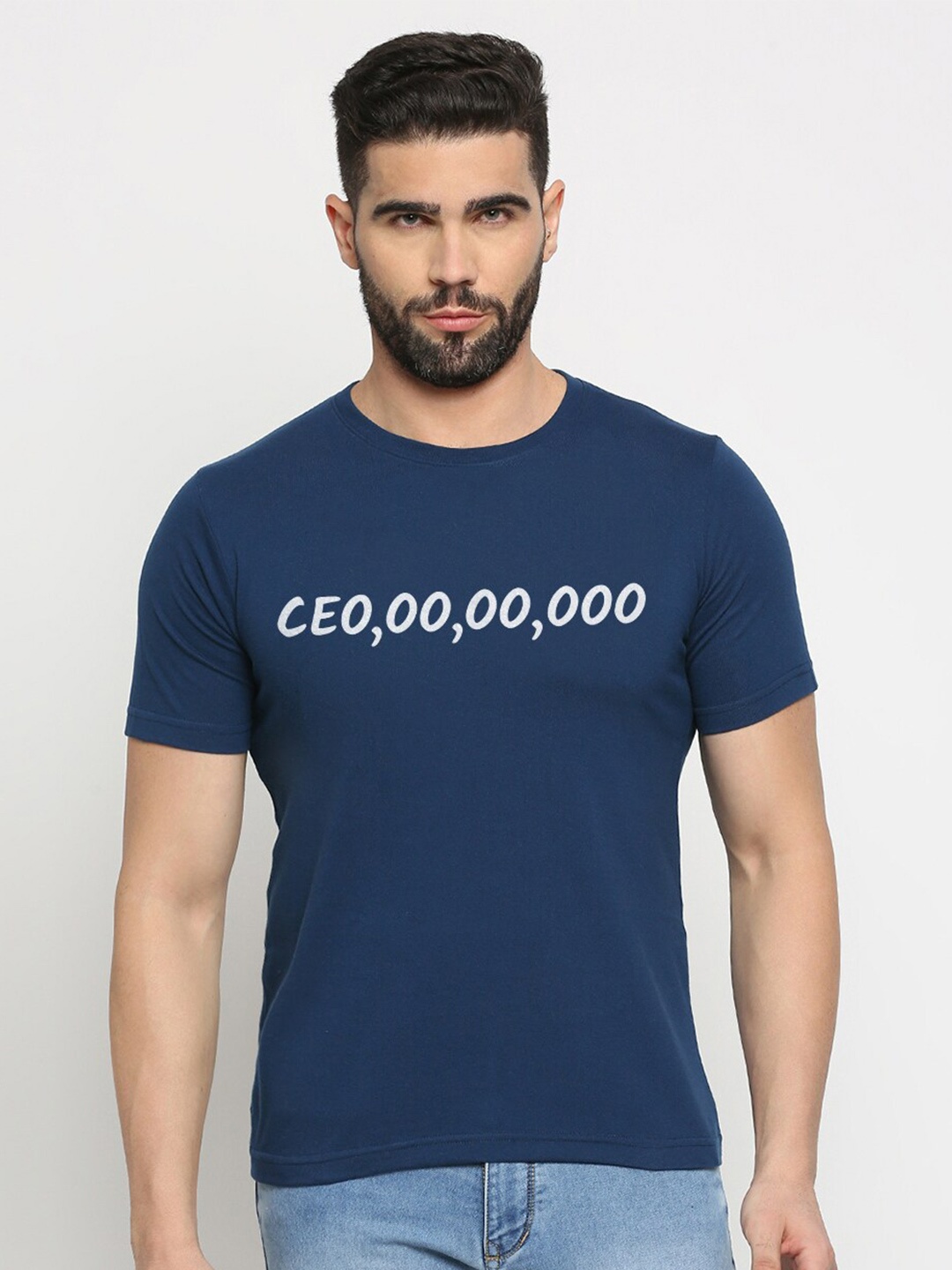 

MOD ECRU Unisex Typography Printed Round Neck T-shirt, Blue