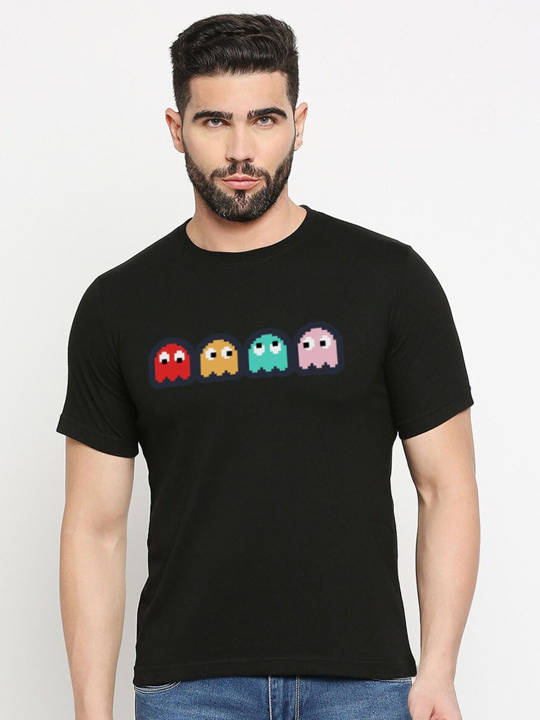 

MOD ECRU Unisex Graphic Printed Round Neck T-shirt, Black