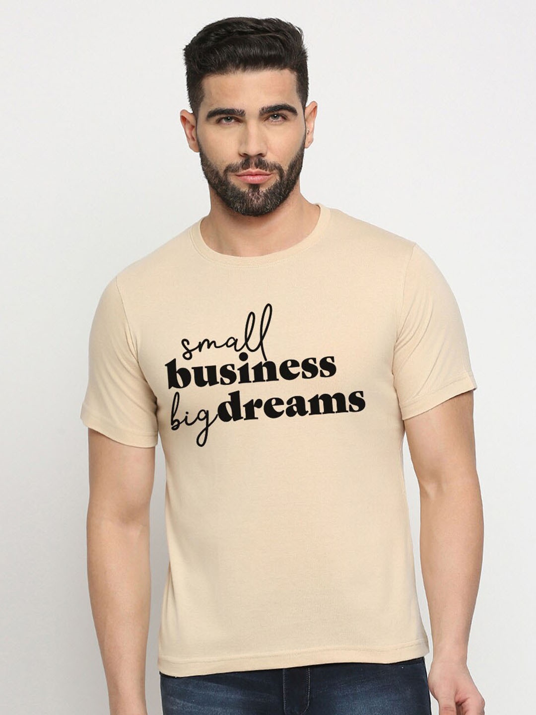 

MOD ECRU Unisex Typography Printed Round Neck T-shirt, Cream