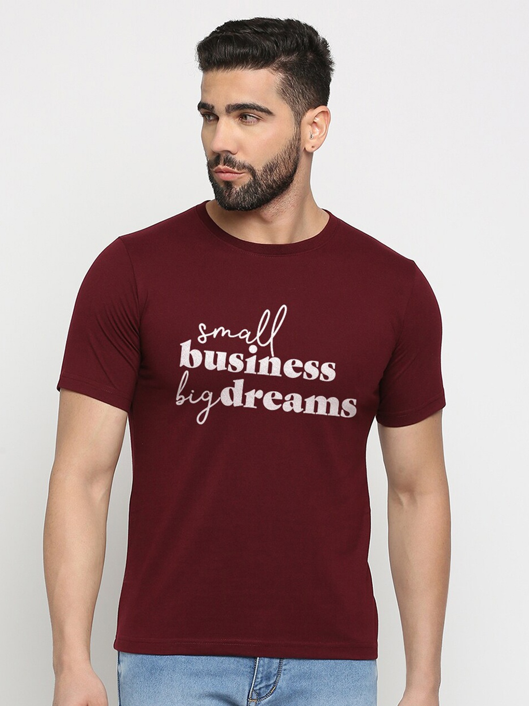 

MOD ECRU Unisex Typography Printed Round Neck T-shirt, Maroon