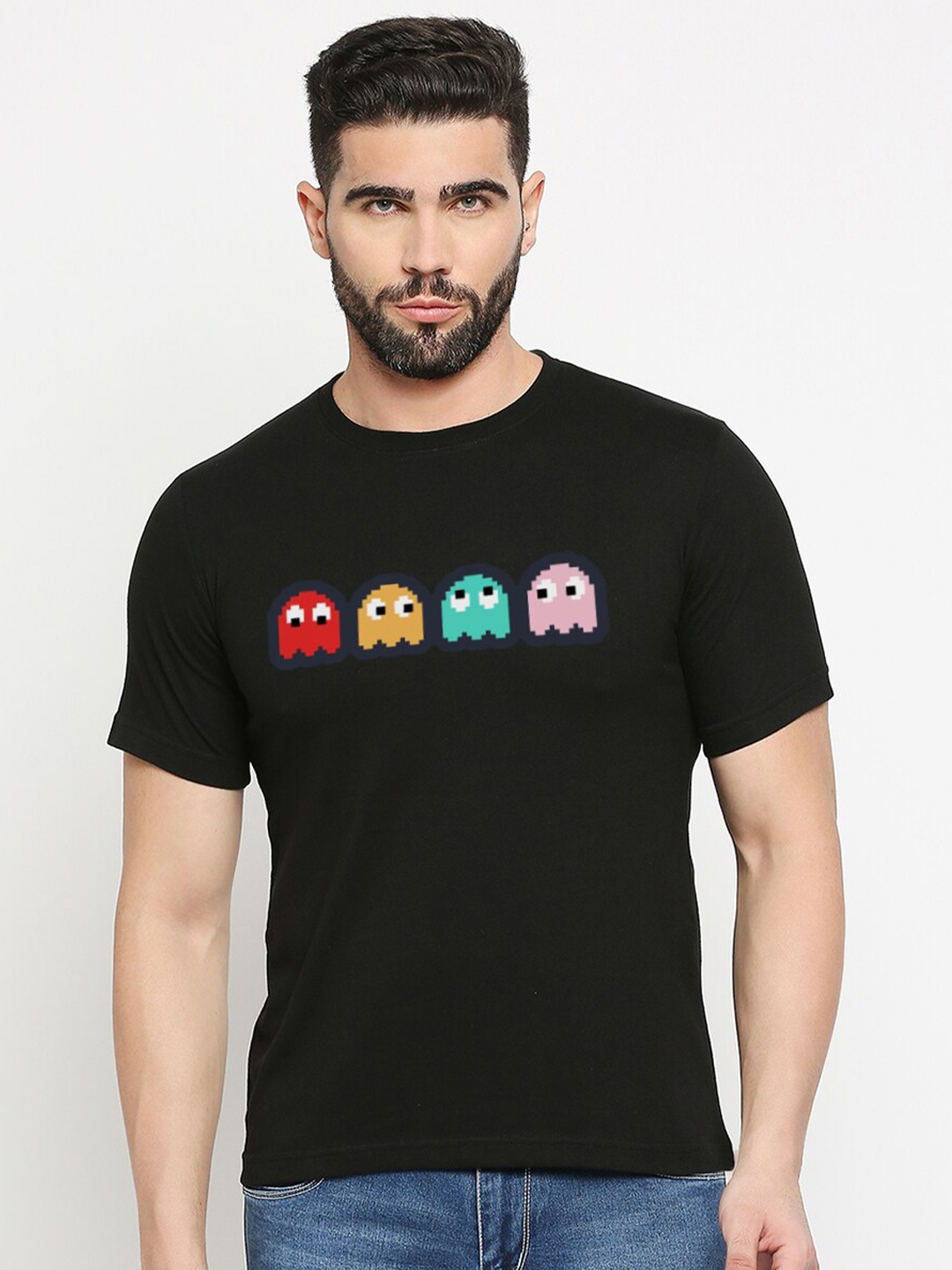 

MOD ECRU Unisex Graphic Printed Round Neck T-shirt, Black